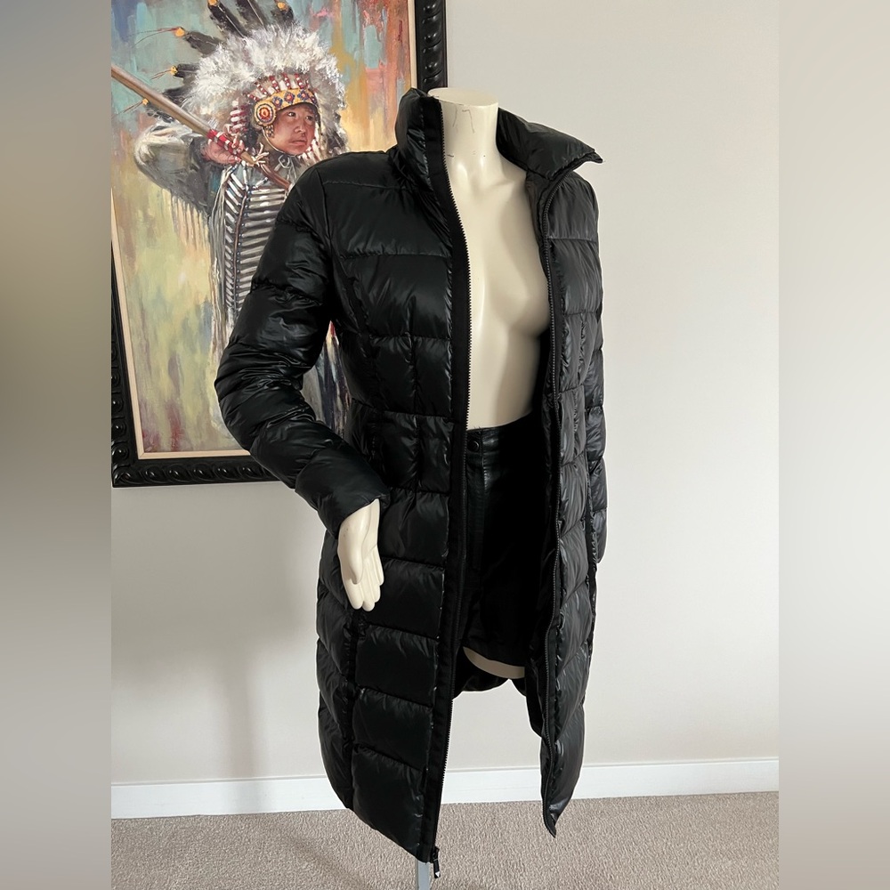 BCBGMaxAzria Long Black Quilted Down & Feather Puffer Coat – Sleek & Polished - Picture 3 of 16